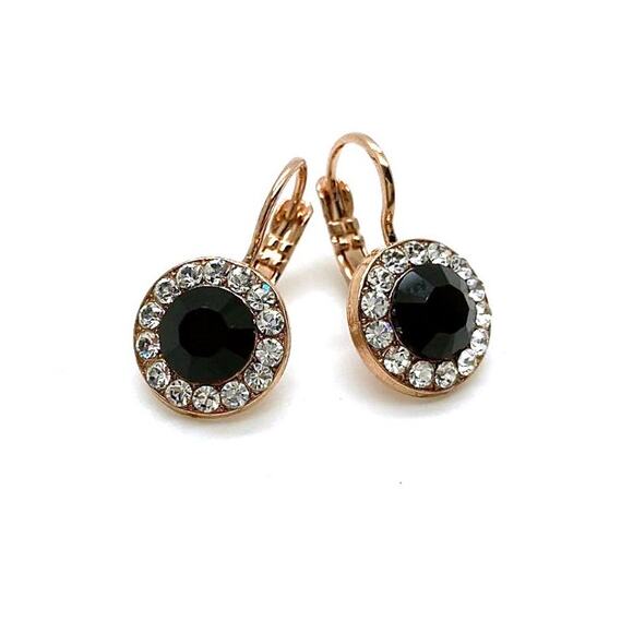 BOGO FREE Elegant Jet Black & Clear Austrian Crystals Gold Plated - Picture 1 of 7